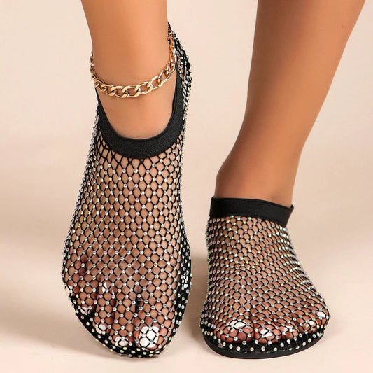 Dazzling Rhinestone Flats for Women | Breathable & Non-Slip Mesh Flats - Perfect for Travel & Everyday Elegance