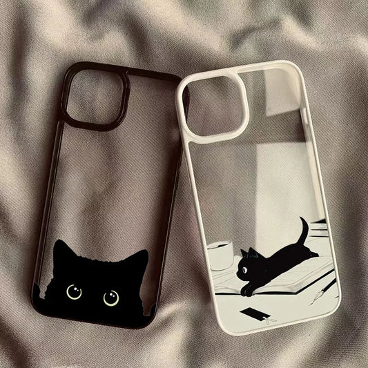 Cute Black Cat Pattern Clear Case iPhone