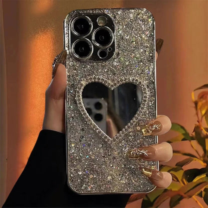 Bling Glitter Heart Mirror Phone Case