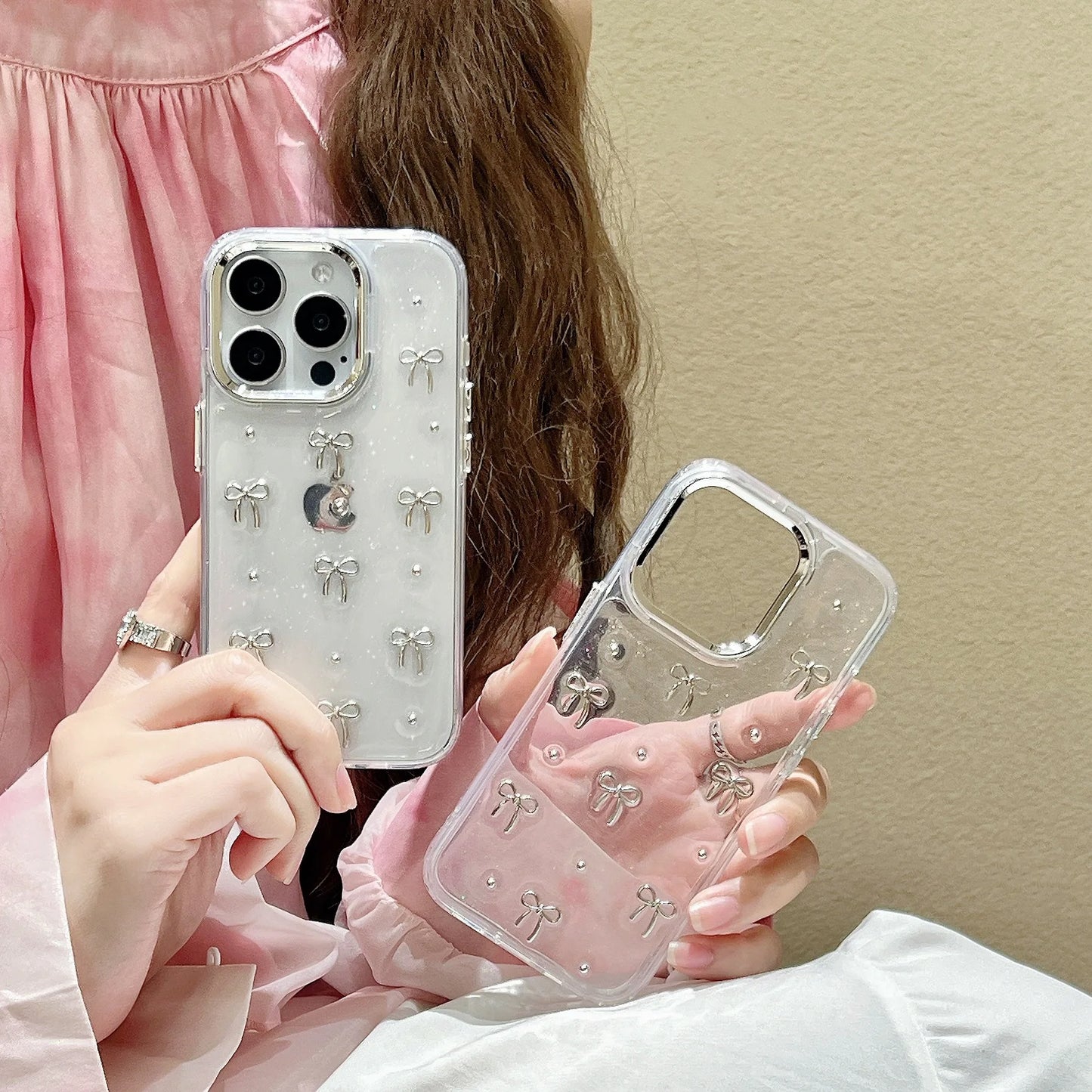 Glitter Bow Transparent Silicone Phone Case