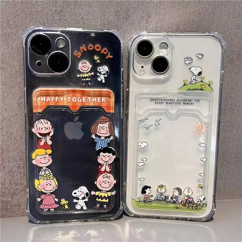 Snoopy Card Holder Wallet Phone Case For iPhone
