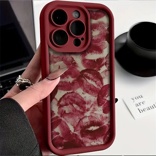 Wine Red Lip Print Phone Case