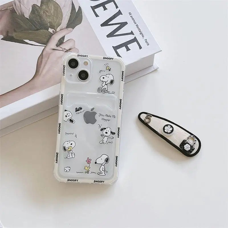 Snoopy Card Holder Wallet Phone Case For iPhone