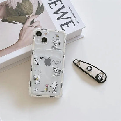 Snoopy Card Holder Wallet Phone Case For iPhone