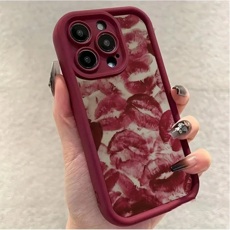 Wine Red Lip Print Phone Case