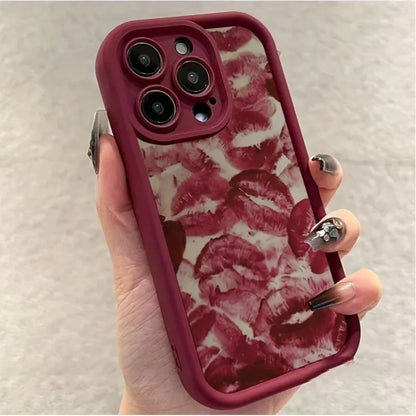 Wine Red Lip Print Phone Case