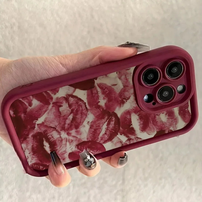 Wine Red Lip Print Phone Case