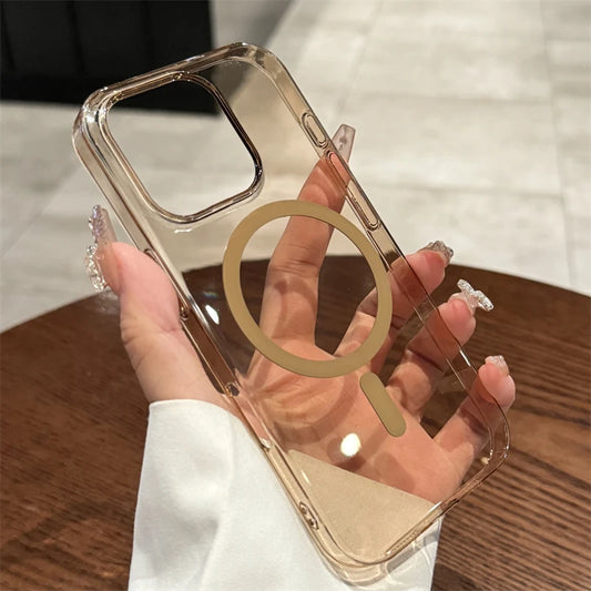 Gold Magsafe Transparent Magnetic Phone Case