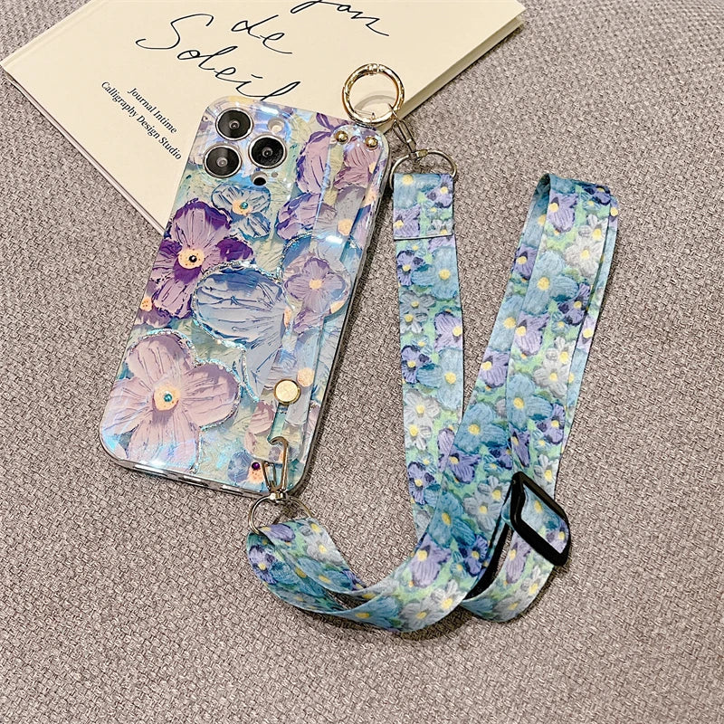 Glitter Flower Lanyard Phone Case