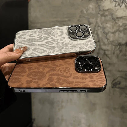 Plating Leopard Texture Leather Case For iPhone