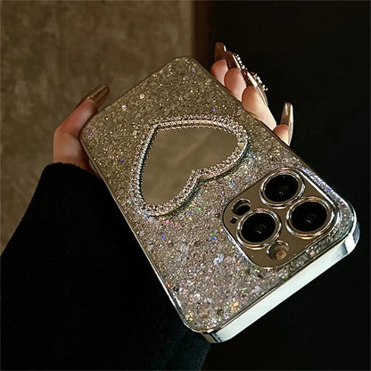 Bling Glitter Heart Mirror Phone Case