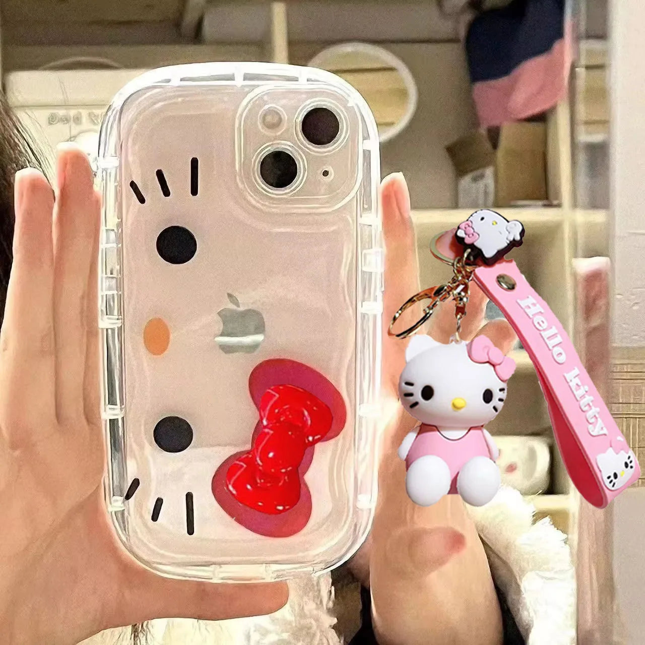 Hello Kitty Face Red Bow Strap Case iPhone