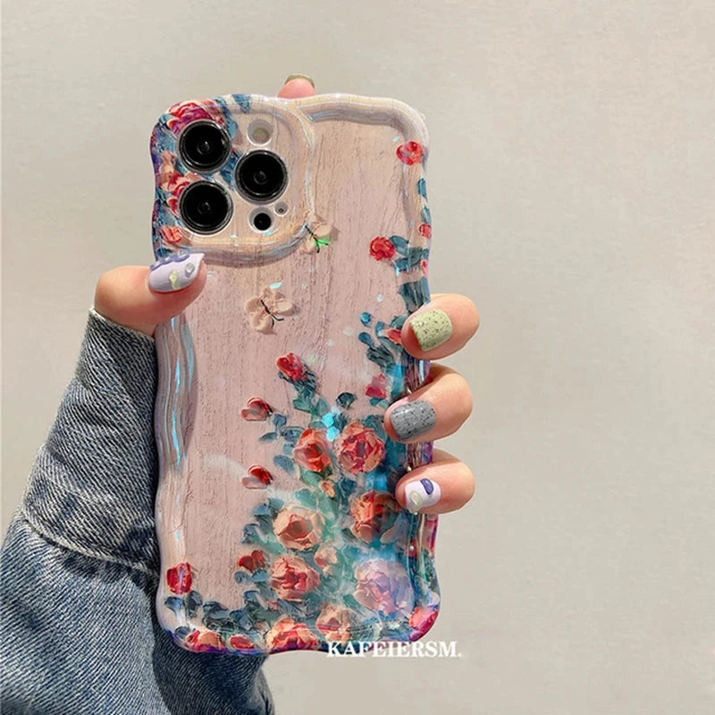 Laser Floral Blue Light Silicone Phone Case