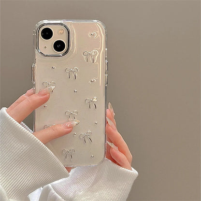 3D Glitter Silver Bow Beads Phone Case