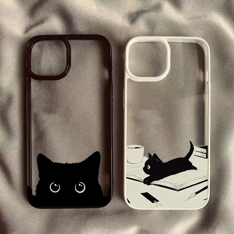 Cute Black Cat Pattern Clear Case iPhone