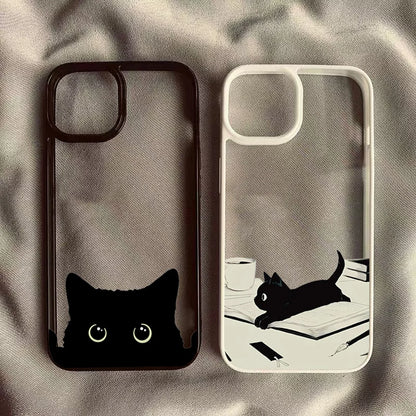 Cute Black Cat Pattern Clear Case iPhone