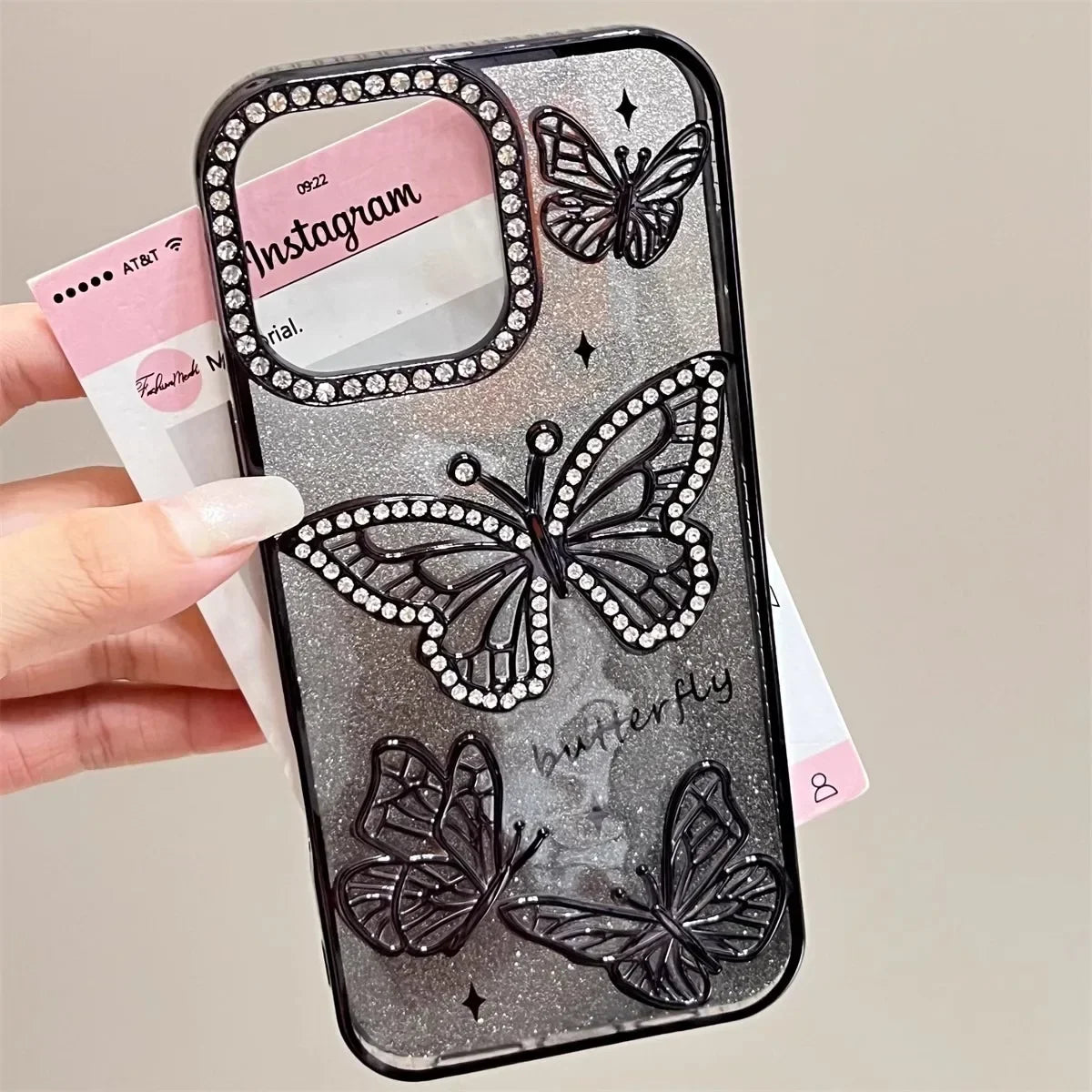 Diamond Butterfly Transparent Phone Case