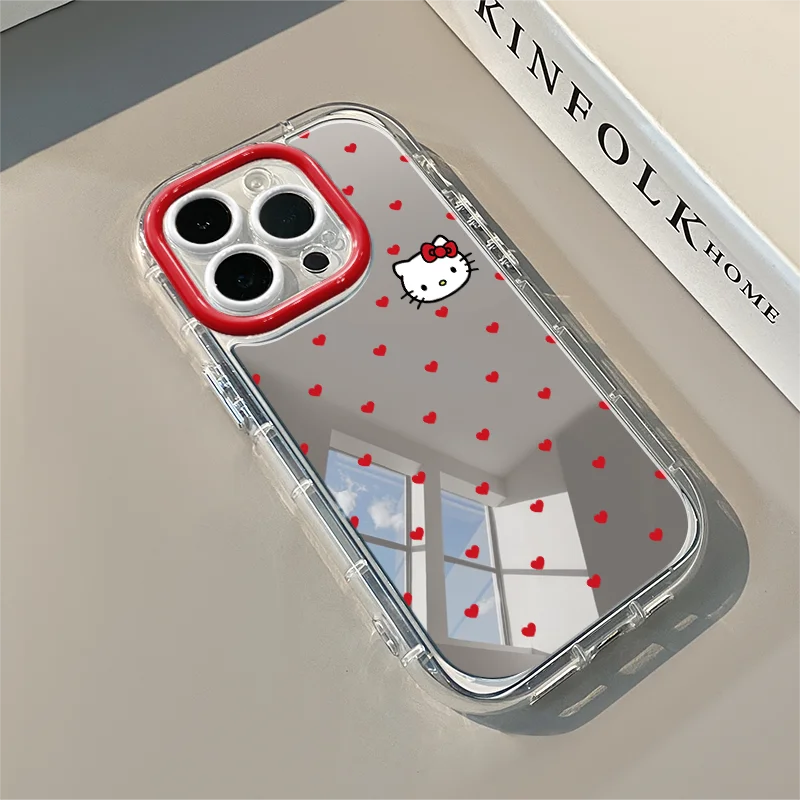 Cute Red Heart Kitty Mirror Phone Case