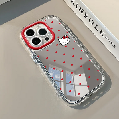 Cute Red Heart Kitty Mirror Phone Case