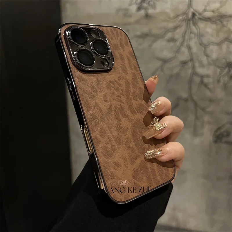 Plating Leopard Texture Leather Case For iPhone
