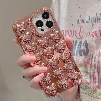 3D Heart Electroplated Phone Case For iPhone
