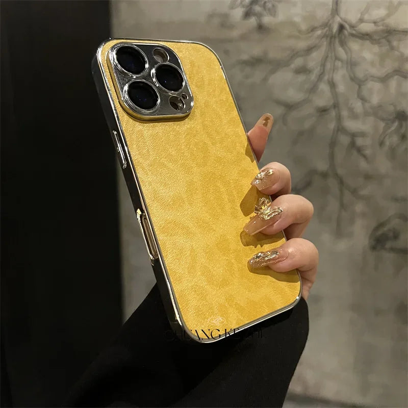 Plating Leopard Texture Leather Case For iPhone