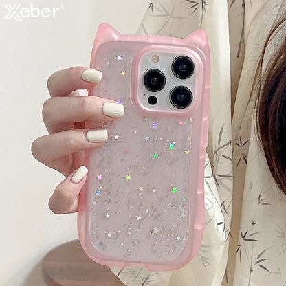 Cute Cat Ear Glitter Transparent Phone Case