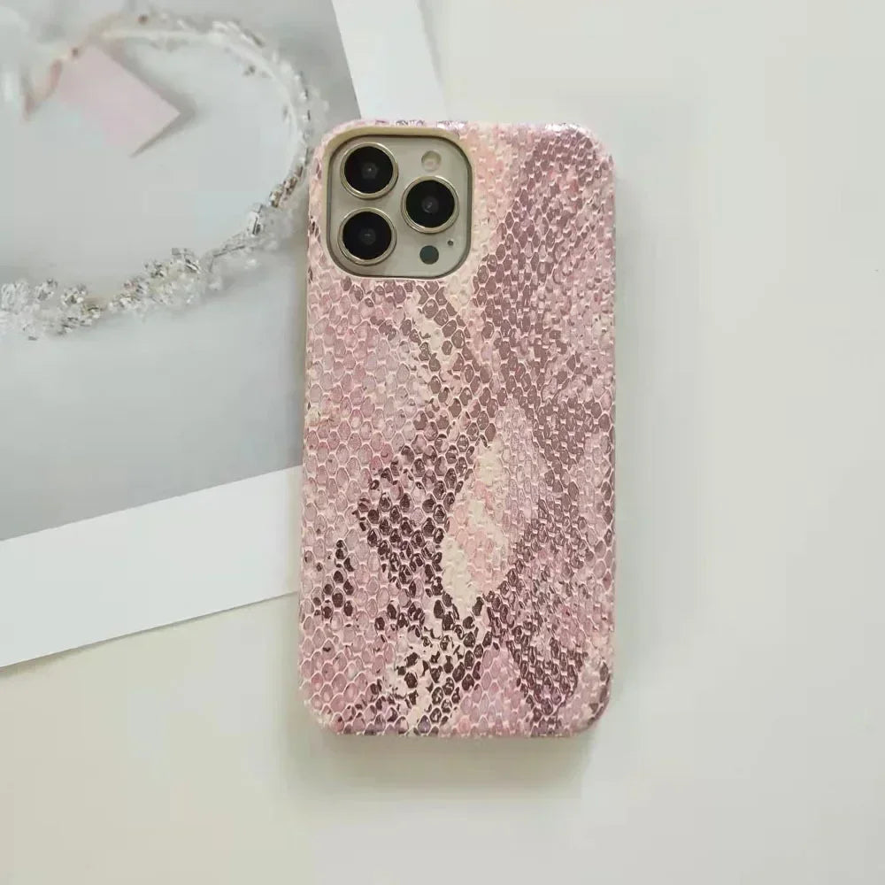 Golden Snake Pattern Leather Phone Case