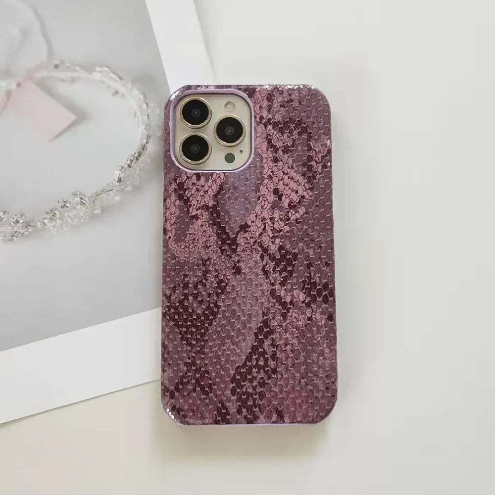 Golden Snake Pattern Leather Phone Case