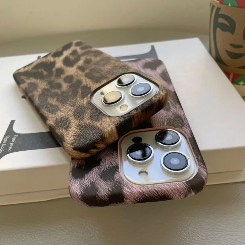 Leopard Print Faux Leather Phone Case