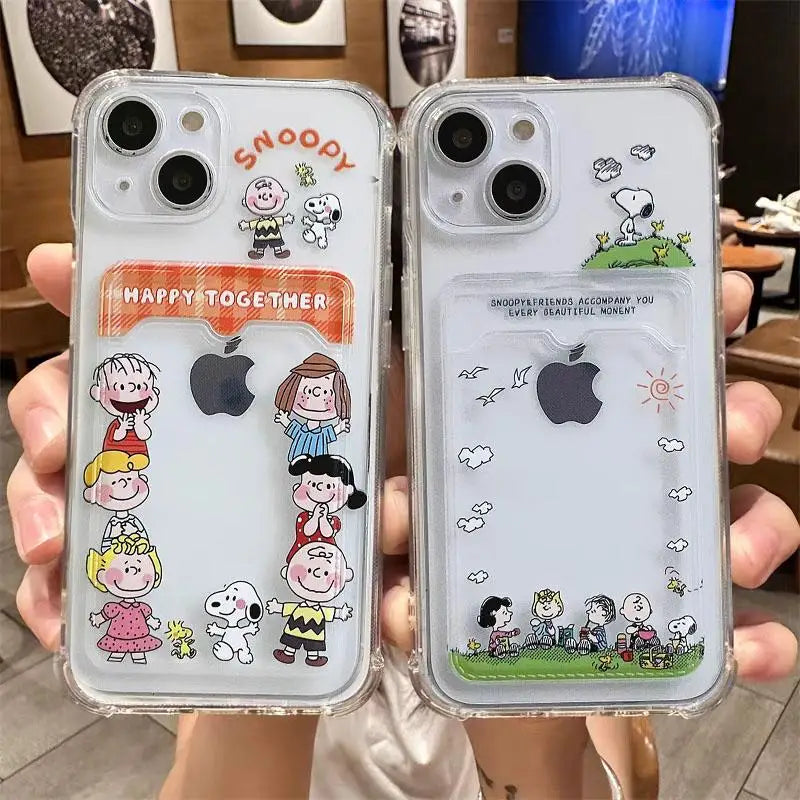 Snoopy Card Holder Wallet Phone Case For iPhone