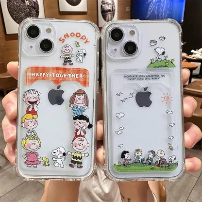 Snoopy Card Holder Wallet Phone Case For iPhone
