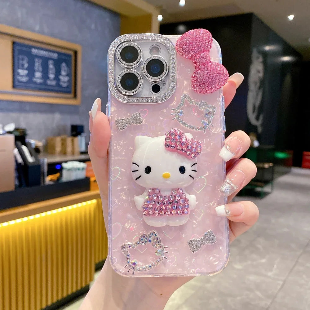3D Hello Kitty Glitter Cartoon Phone Case
