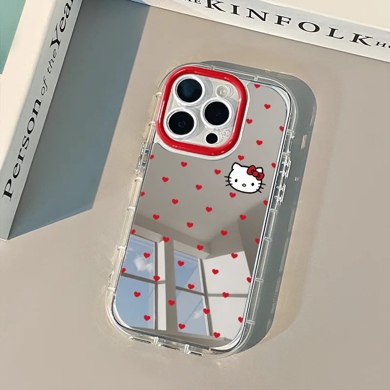 Cute Red Heart Kitty Mirror Phone Case