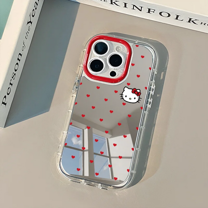 Cute Red Heart Kitty Mirror Phone Case