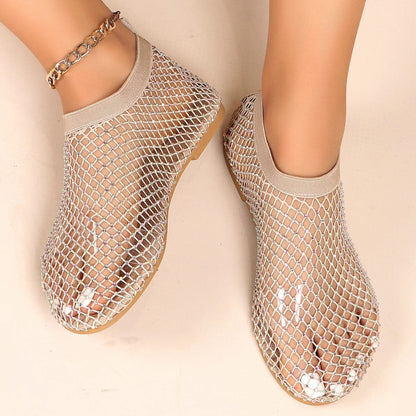Dazzling Rhinestone Flats for Women | Breathable & Non-Slip Mesh Flats - Perfect for Travel & Everyday Elegance