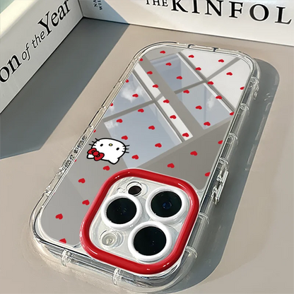 Cute Red Heart Kitty Mirror Phone Case