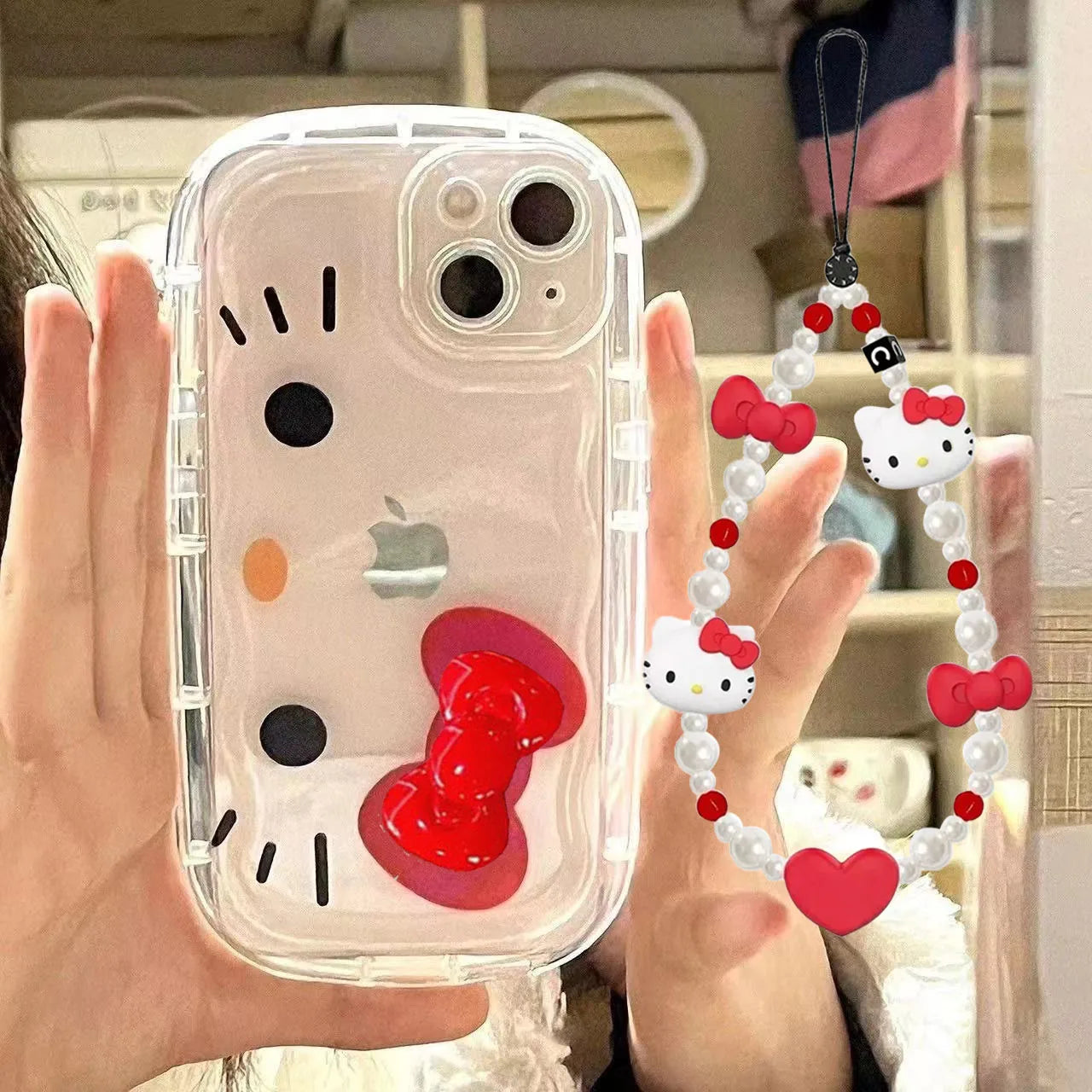 Hello Kitty Face Red Bow Strap Case iPhone