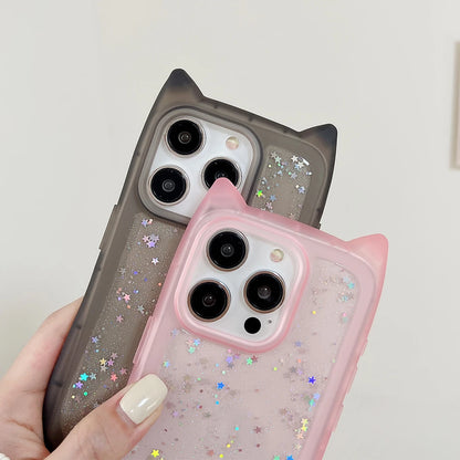 Cute Cat Ear Glitter Transparent Phone Case