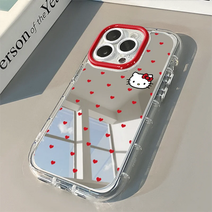 Cute Red Heart Kitty Mirror Phone Case