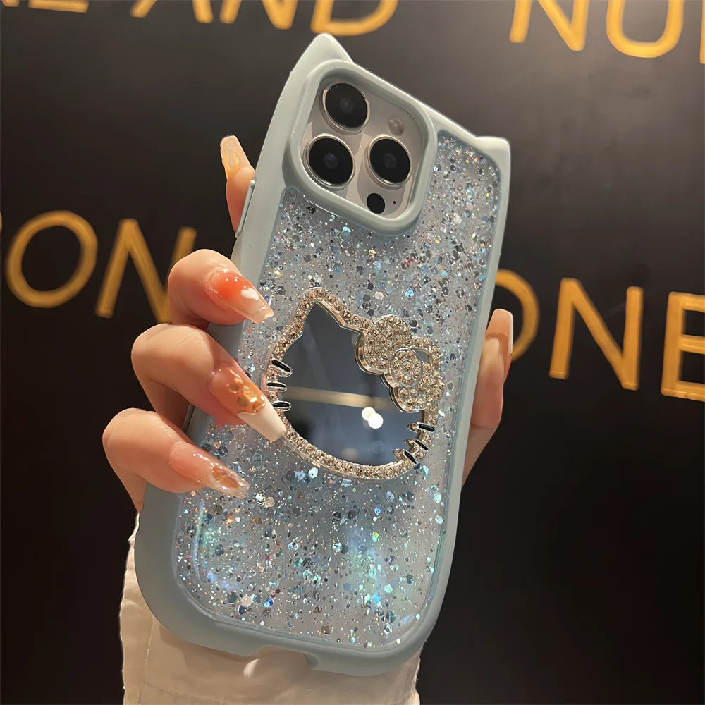 Cute Cat Ears Hello Kitty Glitter Phone Case