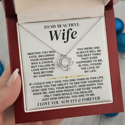 To My Beautiful Wife - Love Knot Necklace Gift Set - SS323