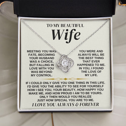 To My Beautiful Wife - Love Knot Necklace Gift Set - SS323
