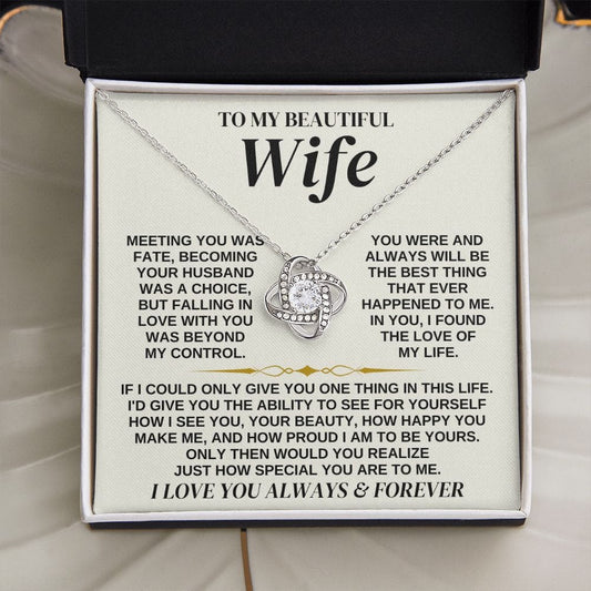To My Beautiful Wife - Love Knot Necklace Gift Set - SS323