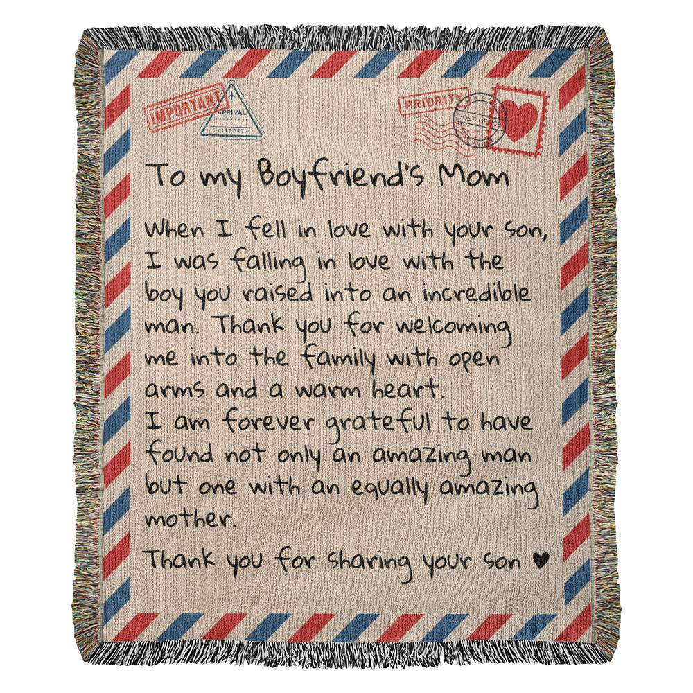 To My Boyfriend's Mom - 100% Cotton Woven Blanket - Giant Love Letter - WB05