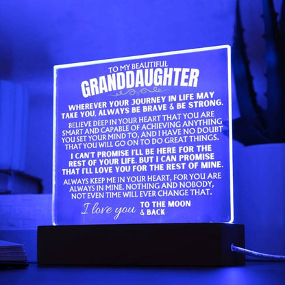 To My Granddaughter - "Always keep me in your heart" - Acrylic Plaque with LED-Lit Wood Base - AC40