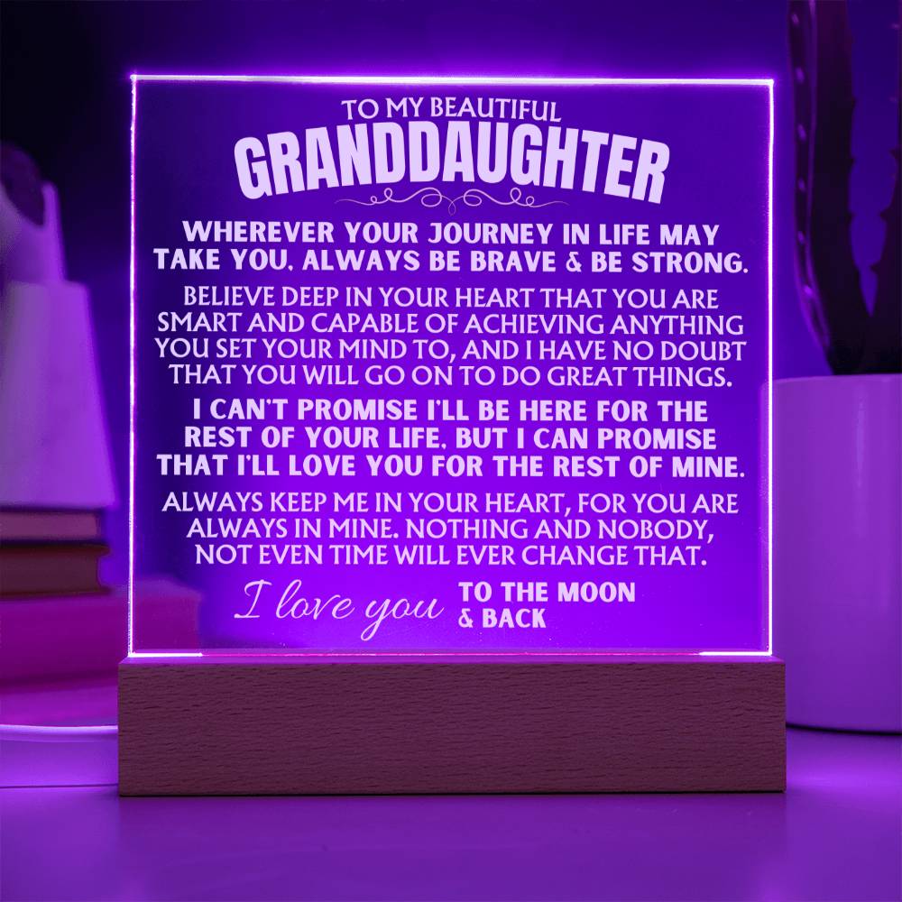 To My Granddaughter - "Always keep me in your heart" - Acrylic Plaque with LED-Lit Wood Base - AC40