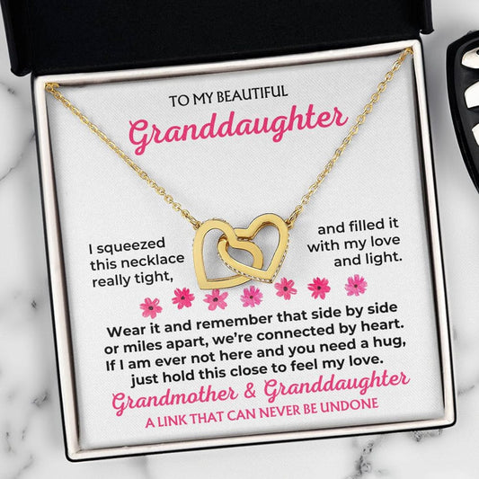To My Granddaughter - 18k Gold Forever Linked Hearts Necklace - Gift Set - SS588